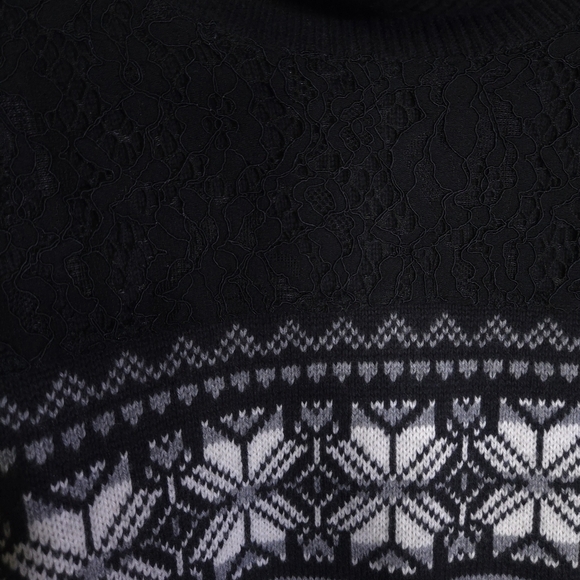 Talbots Lace Yoke Fair Isle Turtleneck Womens Size L Petite Merino Wool Blend - Picture 2 of 8